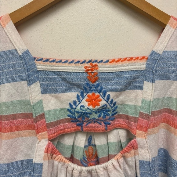 Free People Vintage Embroidered Striped Blue Peach Cotton Tank Top - Picture 14 of 14